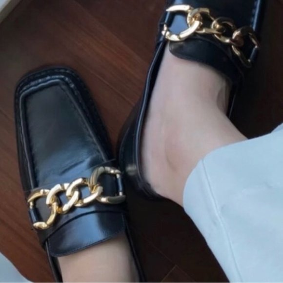 Square toe black leather loafter - Picture 4 of 6